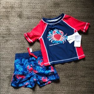 Tommy Bahama Lobster boy’s 2 pc swimsuit trunk rash guard set